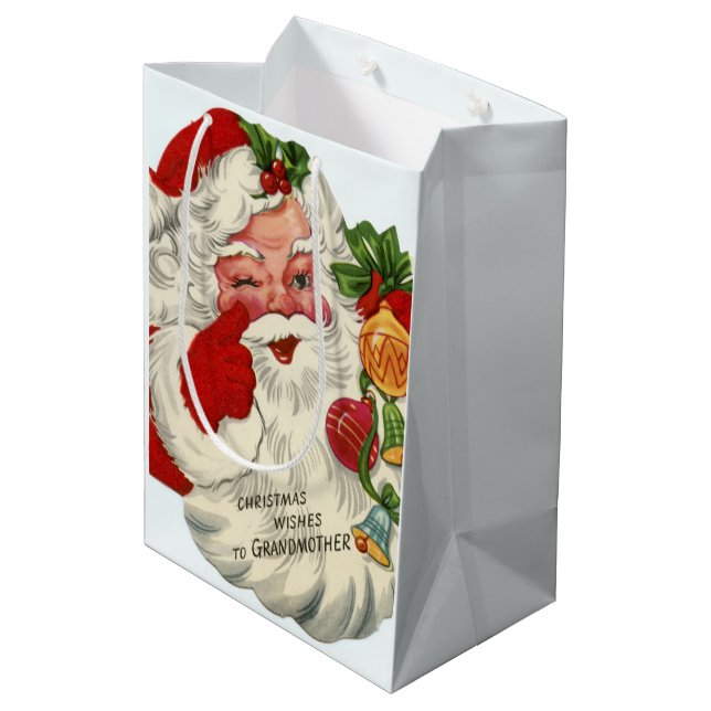 Retro-Jahrgang Weihnachten Weihnachtsmann Großmutt Mittlere Geschenktüte (Rückseite Schrägansicht)