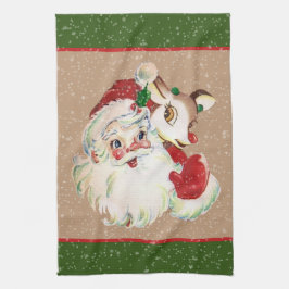 Retro-Jahrgang Weihnachten Weihnachtsmann Rentiere Geschirrtuch