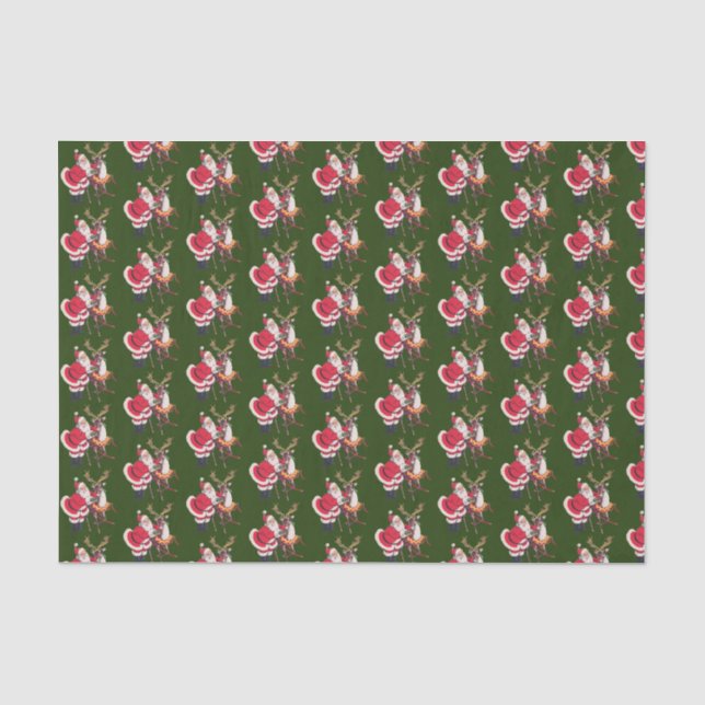 Retro-Jahrgang Weihnachten Weihnachtsmann-Rentiere Seidenpapier (Vorderseite)
