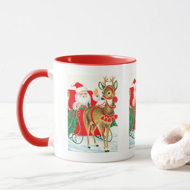 Retro-Jahrgang Weihnachten Weihnachtsmann Tasse (Mit Donut)