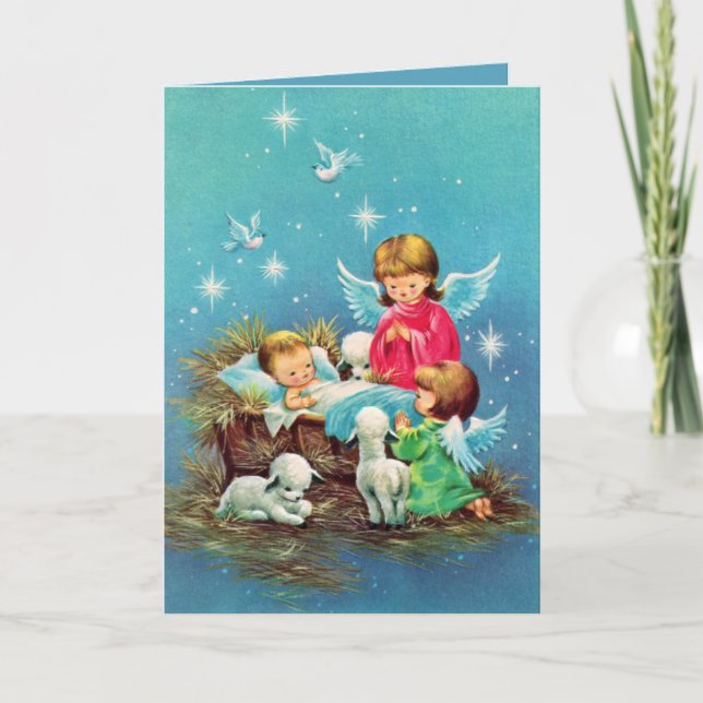 Retro-Jahrgang Weihnachtsangeln Karte (Vorderseite)