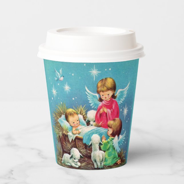Retro-Jahrgang Weihnachtsangeln Pappbecher (Vorderseite)