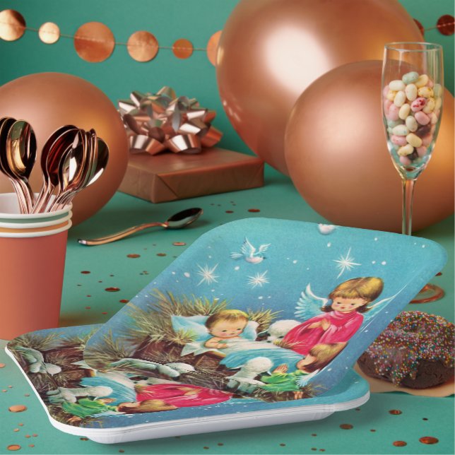 Retro-Jahrgang Weihnachtsangeln Pappteller (Multi)