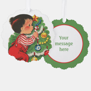 Retro-Jahrgang Weihnachtsbaby-Nachricht hinzufügen Ornament Karte