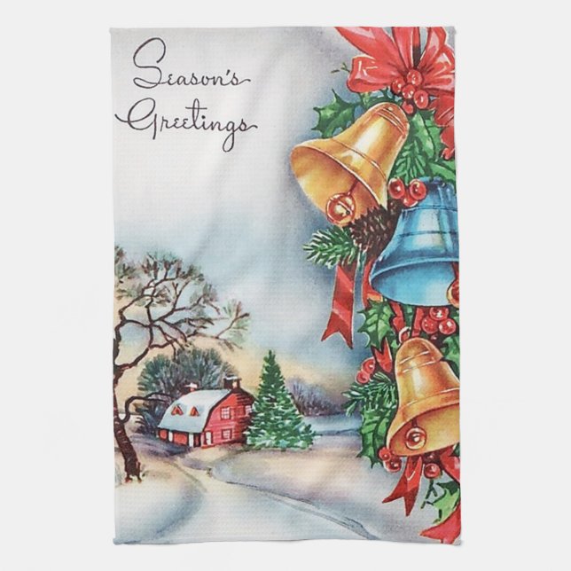 Retro-Jahrgang Weihnachtsbauernhof Urlaub Geschirrtuch (Vertikal)