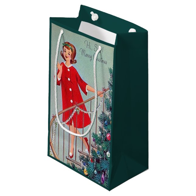 Retro-Jahrgang Weihnachtsfeiertag Schwester Tasche Kleine Geschenktüte (Vorderseite Schrägansicht)