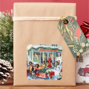 Retro-Jahrgang Weihnachtsgeschäft Quadratischer Aufkleber