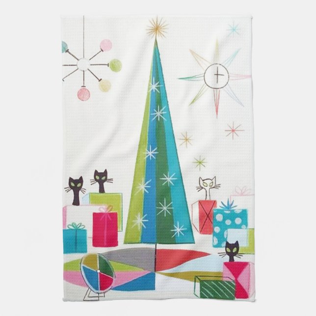 Retro-Jahrgang Weihnachtskatzen Geschirrtuch (Vertikal)