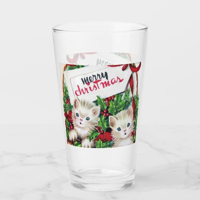 Retro-Jahrgang Weihnachtskatzen Urlaub Glas (Vorderseite)