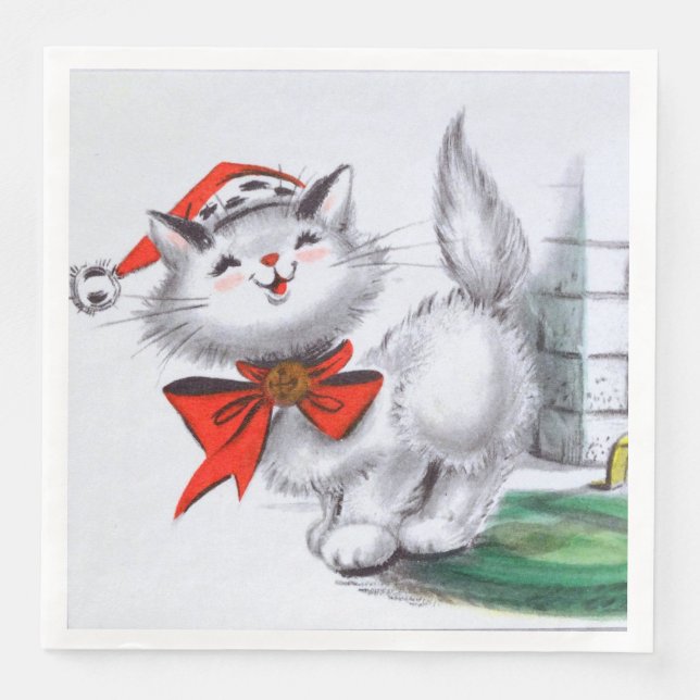 Retro-Jahrgang Weihnachtskatzenfest Serviette (Vorderseite)