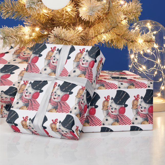 Retro-Jahrgang Weihnachtsschneemann gekacheltes Pa Geschenkpapier (Feiertage)