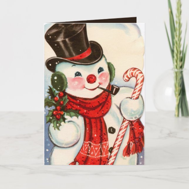Retro-Jahrgang Weihnachtsschneemann Holiday Karte (Vorderseite)