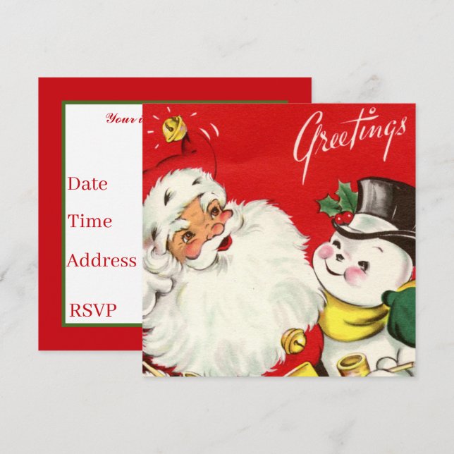 Retro-Jahrgang Weihnachtsschneemann Santa Party Einladung (Vorne/Hinten)