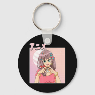 Retro Japanisch Anime Girl Vaporwave Ästhetik Rosa Schlüsselanhänger