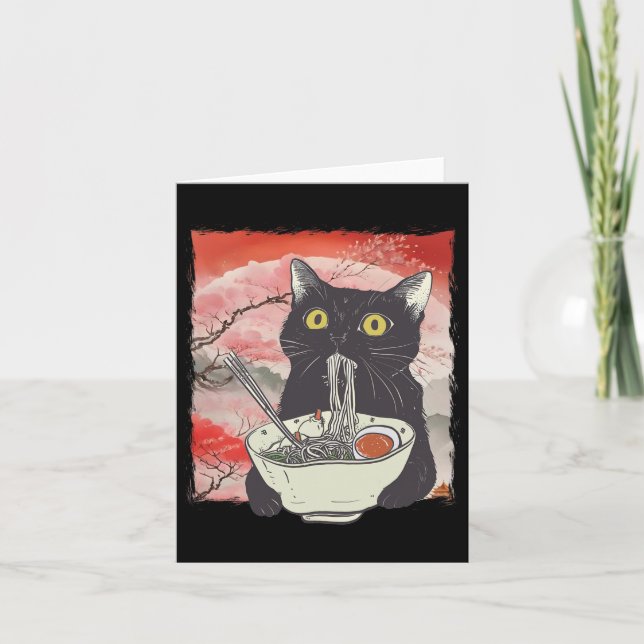 Retro Japanisch Cat Eating Ramen Funny Noodles Karte (Vorderseite)