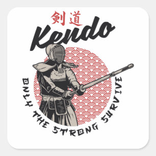 Retro Japanisch Kendo - Nur das starke Überleben Quadratischer Aufkleber