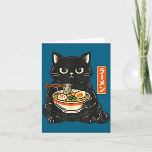 Retro japanische kawaii Ramen-Katze isst Nudeln Karte
