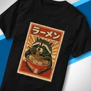 Retro-japanische Nahrungsmittelkunst Waschbär isst T-Shirt