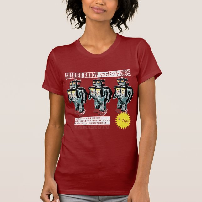 Retro Japanische Spielzeugroboterwerbung T-Shirt (Vorderseite)