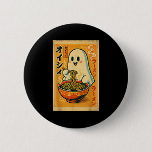 Retro Japanischer Geist Eating Ramen Kawaii Art Button