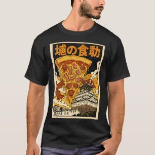 Retro-Japanischer Kaiju-Monster-Pizza Osaka-Schlos T-Shirt