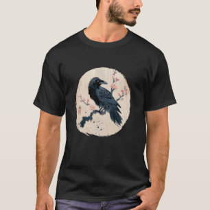 Retro-japanischer Rabe Krähe Vogel Schwarze Kunst  T-Shirt