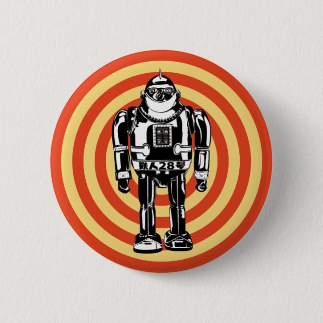Retro japanischer Roboter Button (Vorderseite)