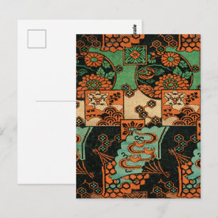 Retro-japanisches Chrysanthemen- und Wellenmotiv Postkarte