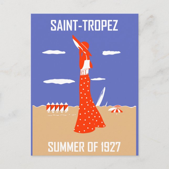 Retro Jazz age Saint Tropez Summer Beach Mode Postkarte (Vorderseite)