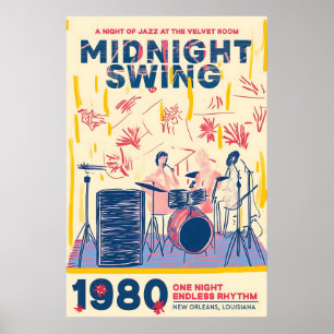 Retro-Jazzband-Plakat 1980er New Orleans Musik Kun Poster