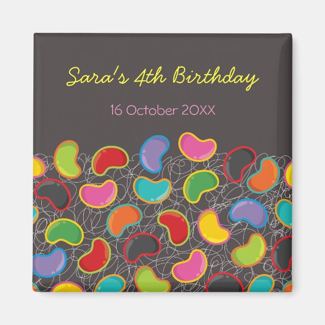 Retro Jellybeans Pop Kindergeburt Save the Date Magnet (Vorne)