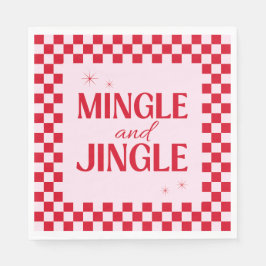 Retro Jingle And Mingle Christmas Checkerboard Red Serviette