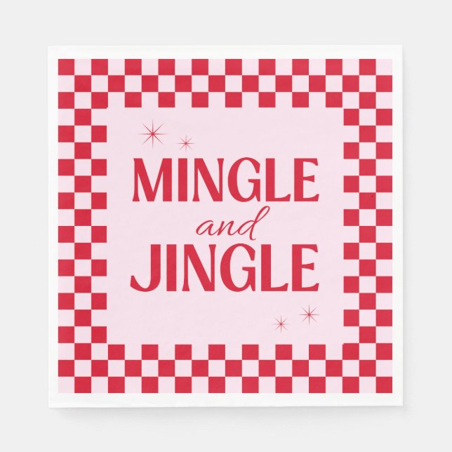 Retro Jingle And Mingle Christmas Checkerboard Red Serviette (Vorderseite)