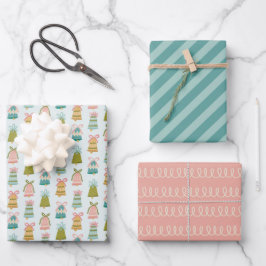 Retro Jingle Bells Christmas Wrapping Paper Set Geschenkpapier Set