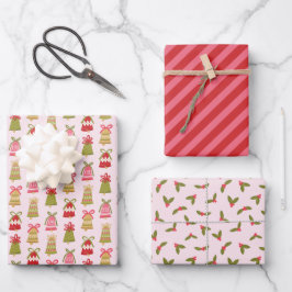 Retro Jingle Bells Christmas Wrapping Paper Set Geschenkpapier Set