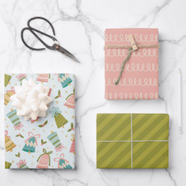Retro Jingle Bells Christmas Wrapping Paper Set Geschenkpapier Set