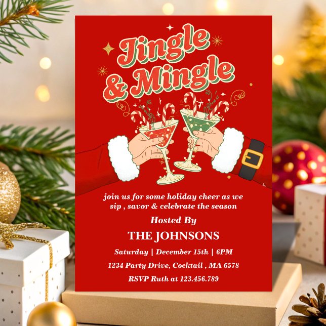 Retro Jingle & Mingle Editable Christmas Party Einladung (Von Creator hochgeladen)