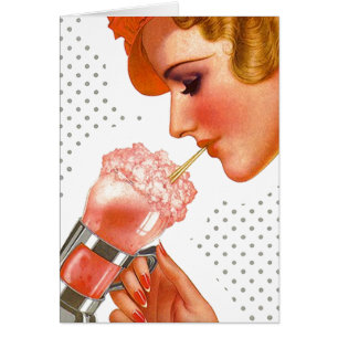 Rétro jolie Madame vintage Sips Cards de fontaine