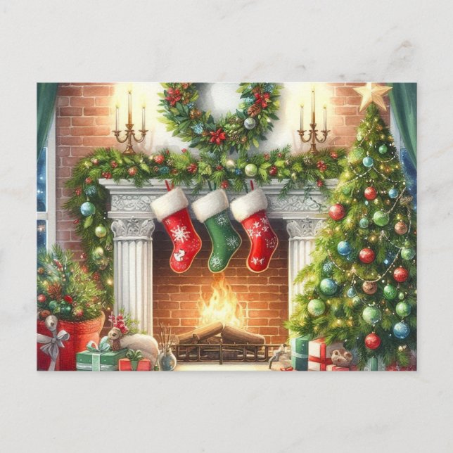 Retro Joyeux Noël Cosy Maison de vacances Carte po (Devant)