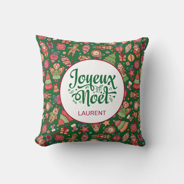 Retro Joyeux Weihnachten Personalisiert Kissen (Vorderseite)