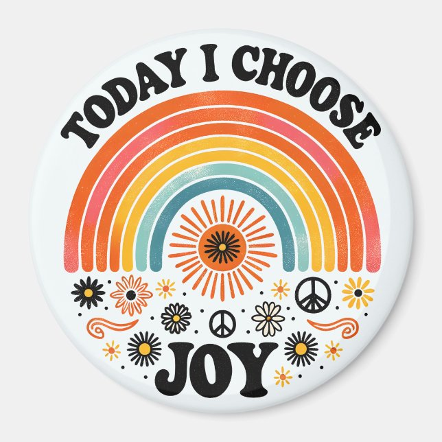 Retro Joyful Rainbow Peace Magnet "Choose Joy" (Vorne)