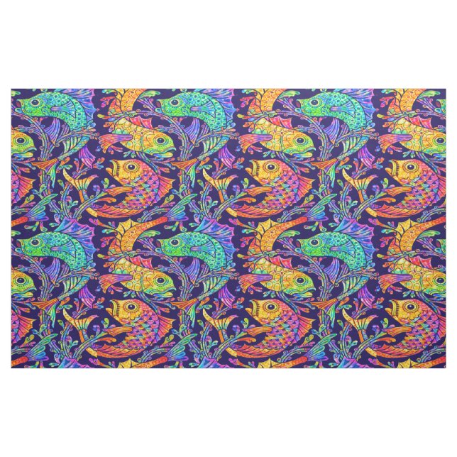 Retro-Jugendstil-Muster mit Fischen und Seetang Stoff (Fat Quarter (45,7 x 55,9 cm))