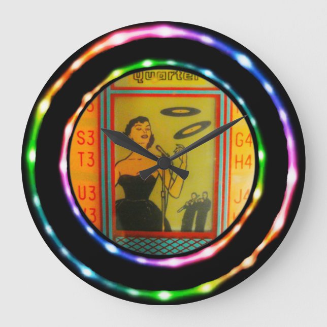 Retro Jukebox Fake Neon ! Horloge ronde (Recto)
