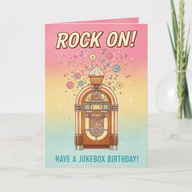 Retro Jukebox Rock On! Musical Birthday Card Karte (Vorderseite)