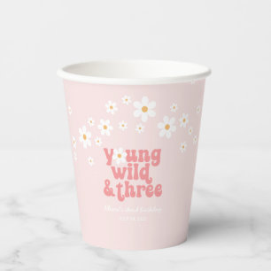 Retro Jung Wild Drei Gänseblümchen Boho 3. Geburts Pappbecher
