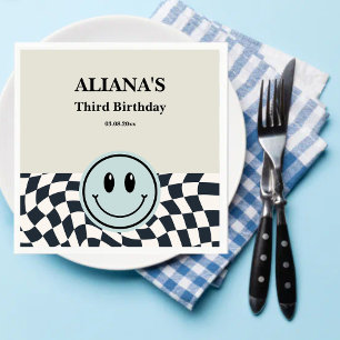 Retro-Junge schwarze und weiße karierte Geburtstag Serviette