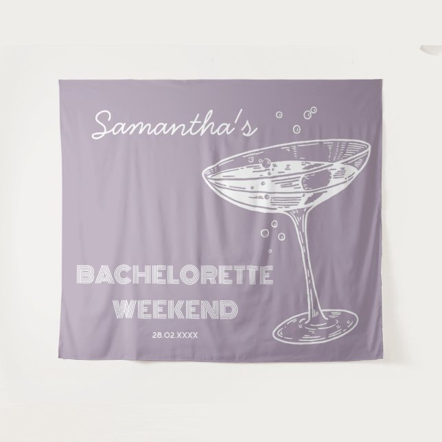Retro Junggeselinnen-Abschied Hintergrund Lila Coc Wandteppich (Vorderseite (Horizontal))