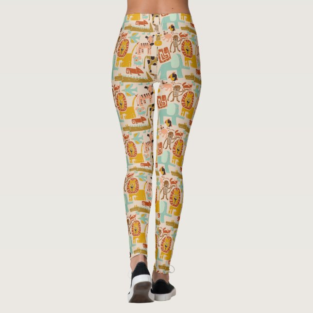 Retro Jungle Tiere Niedlich Gemustert Leggings (Rückseite)