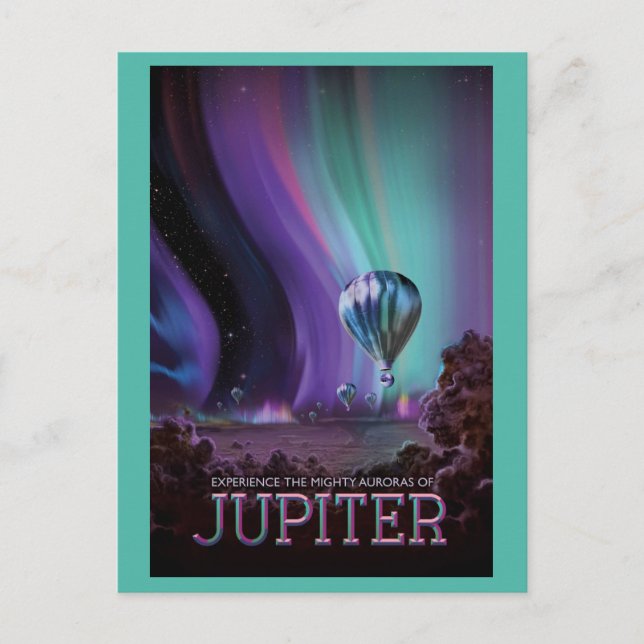 Retro Jupiter Aurora Space Travel Postkarte (Vorderseite)