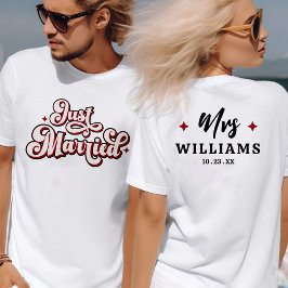 Retro Just Married Mr. und Mrs. Pink Red & White T-Shirt